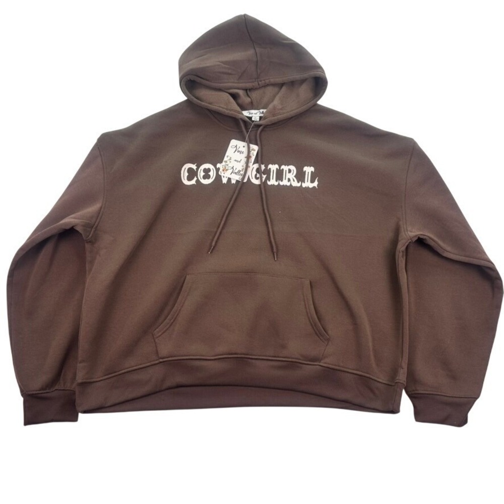 Vine and Valley Cowgirl Brown Pullover Hoodie Sweatshirt Small NWT